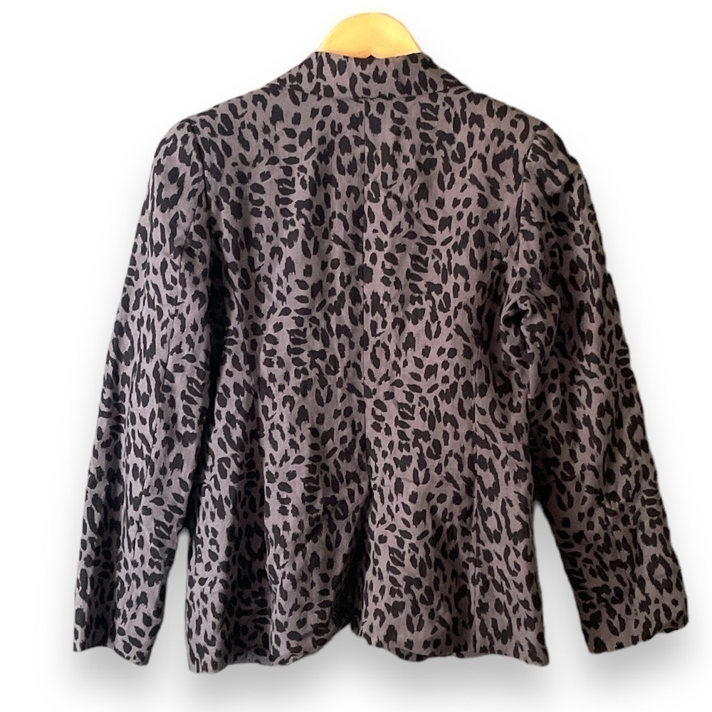 Joie Grey Leopard Print Linen Blazer 2 - Picture 3 of 7